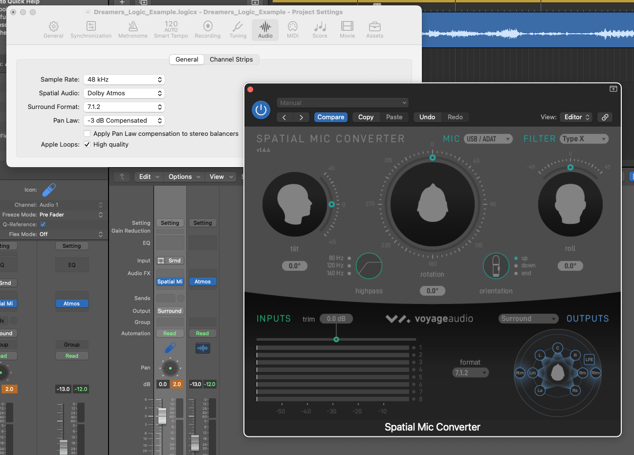 Logic Pro & Spatial Mic Converter settings match